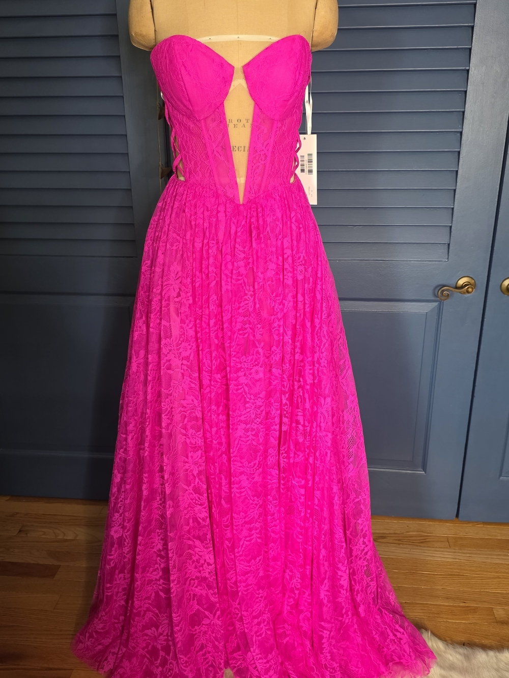 NWT Jovani Hot Pink Strapless Lace Corset Gown Size 10